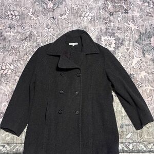 Elegant Double-Breasted Black Pea Coat